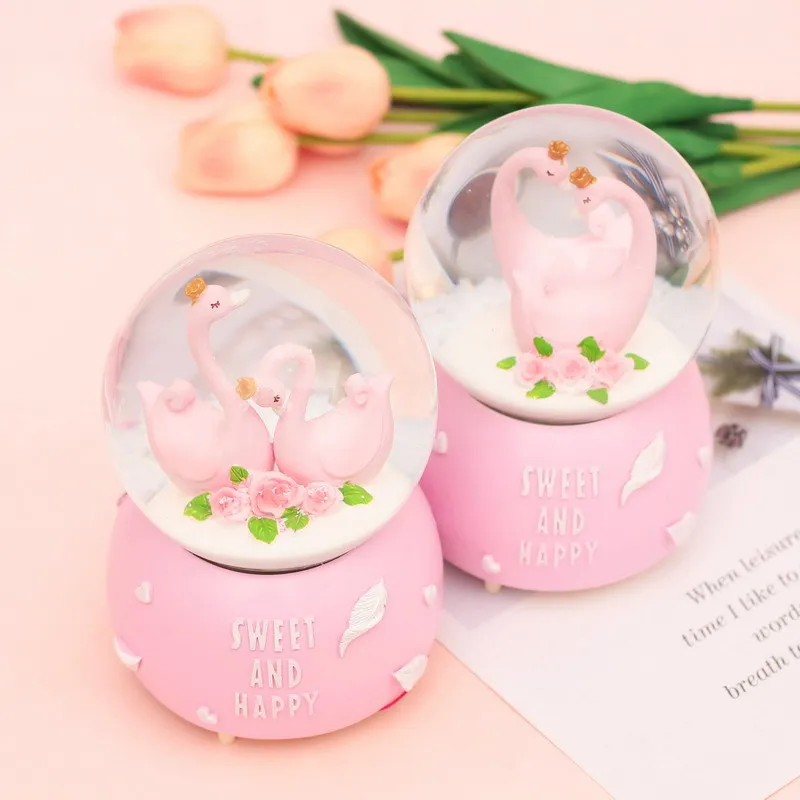 

Couples Flamingo Pink GIRL'S Heart Birthday Gift Snowing Flowers Colorful Lights Water Ball Send GIRL'S Best Friend Crystal Ball