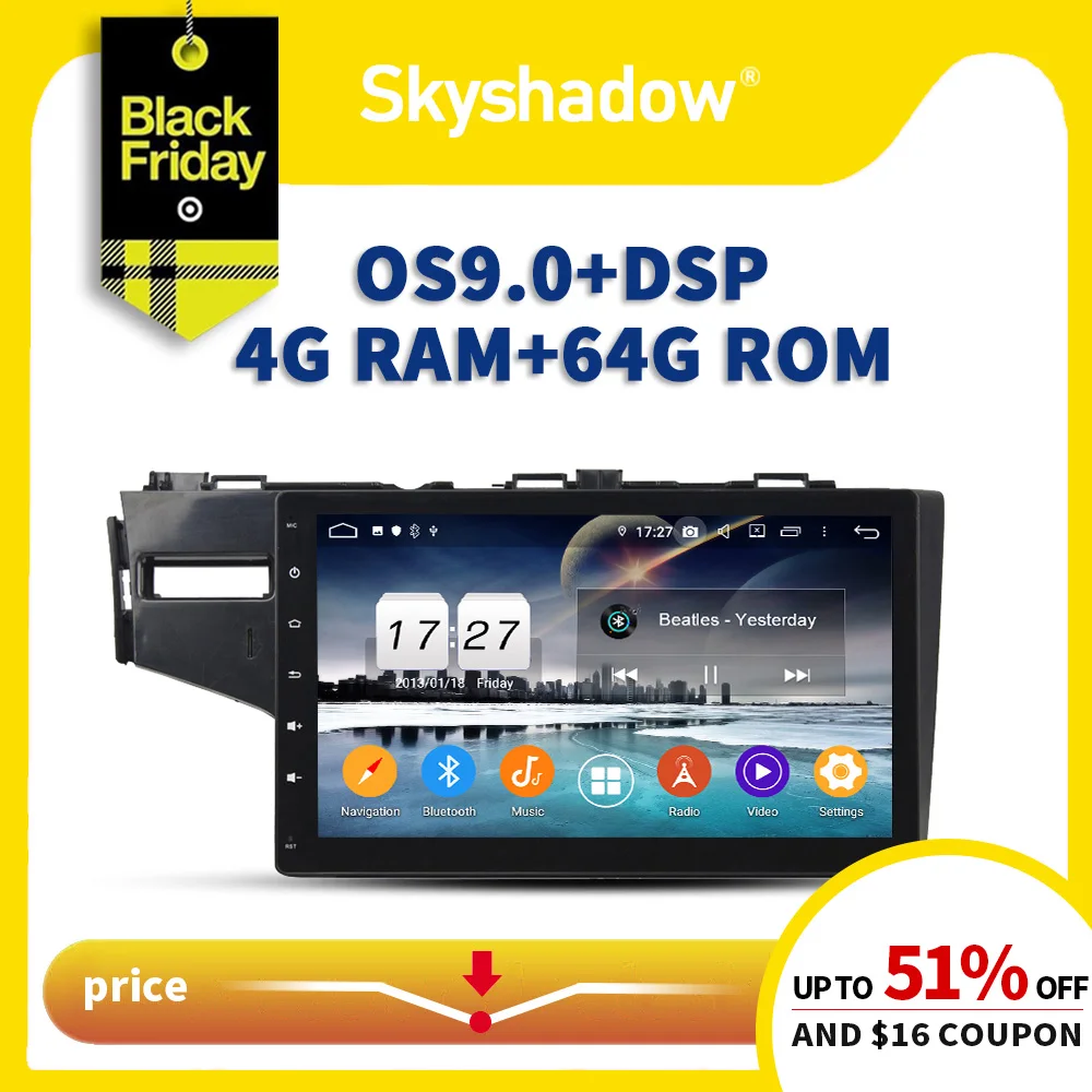 DSP Android 9,0+ 4 Гб Оперативная память+ 64 Гб ips автомобильный DVD плеер RDS радио GPS Google Map Радио RDS Wi-Fi Bluetooth 4,2 для Honda FIT