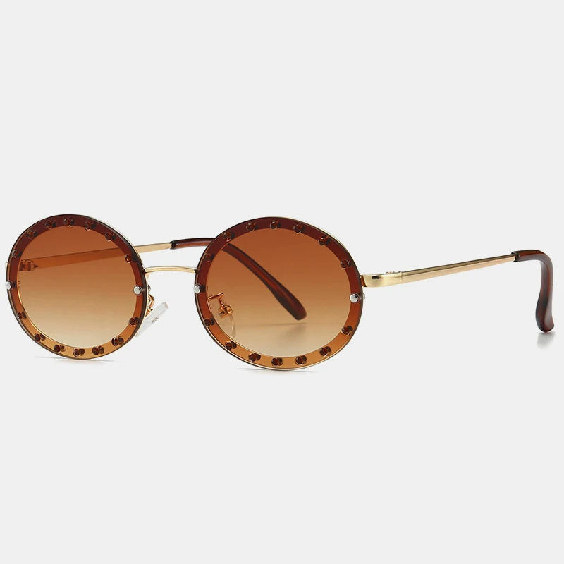 Королевские Модные женские брендовые круглые металлические солнцезащитные очки для женщин, дизайнерские безрамные Декоративные Солнцезащитные очки с бриллиантами для женщин ss178 - Цвет линз: C6 Brown