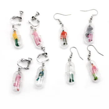 

New Small People in Capsules Pendant Earrings For Women Transparent Capsule Plastic Shell Capsule Figurines DIY Accessories