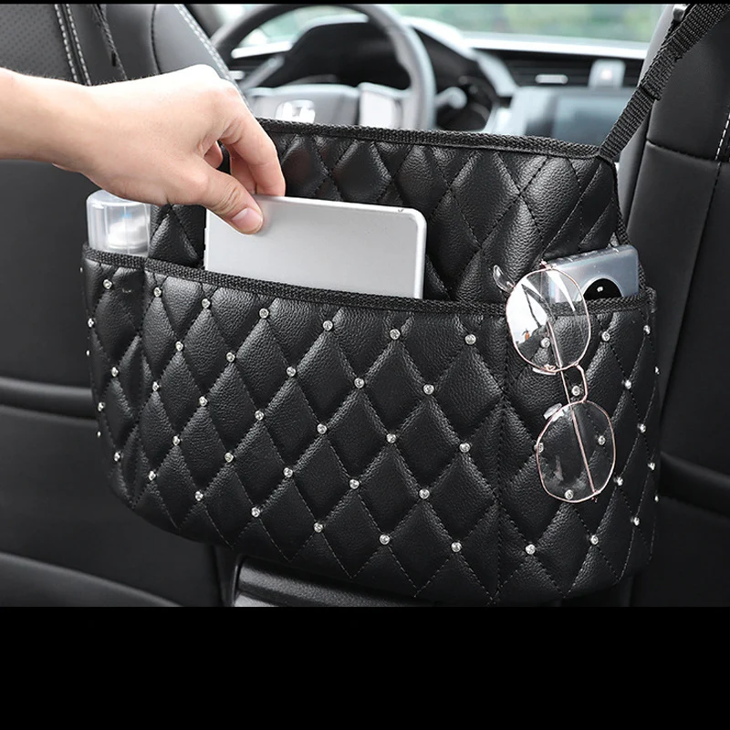 Strass Auto Sitz Lagerung Organizer Diamant Leder Handtasche