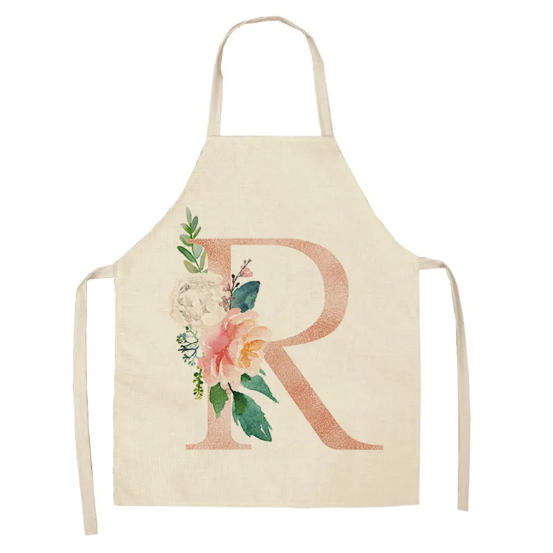 Linen Apron Pink letters Flowers Printed Kitchen Women Baking Waist Bib Home Cooking Brief Sleeveless Pinafore Waist Bib 65*53cm