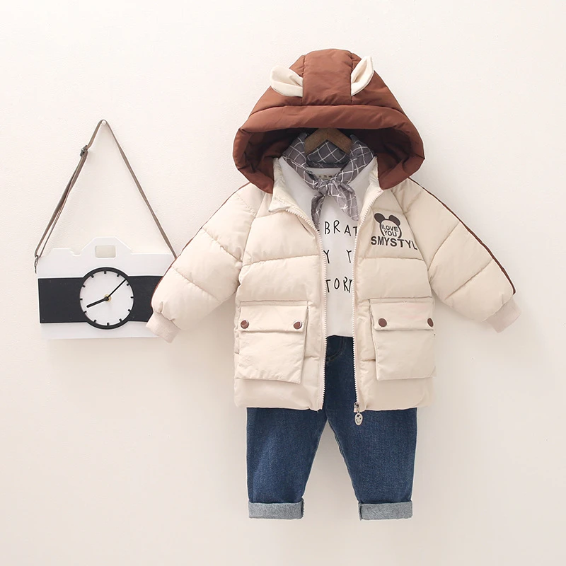 Children Clothing autumn Winter Down cotton Jackets For Girl Boy Coats Warm Snowsuit Overalls Baby Clothes Kids Outerwear - Цвет: Beige