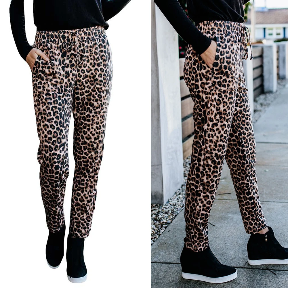 Новая мода, леопардовая уличная одежда для женщин, хип-хоп, эластичная талия, узкие брюки, длина по щиколотку, для отдыха, повседневные штаны, женские мягкие брюки