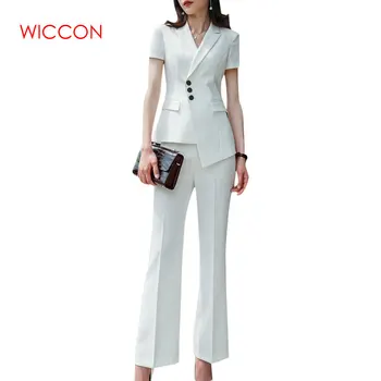

Summer Pants Suit For Women 2pcs OL Formal Business Slim Short Sleeve Blazer And Trousers Office Ladies Plus Size Work Wear
