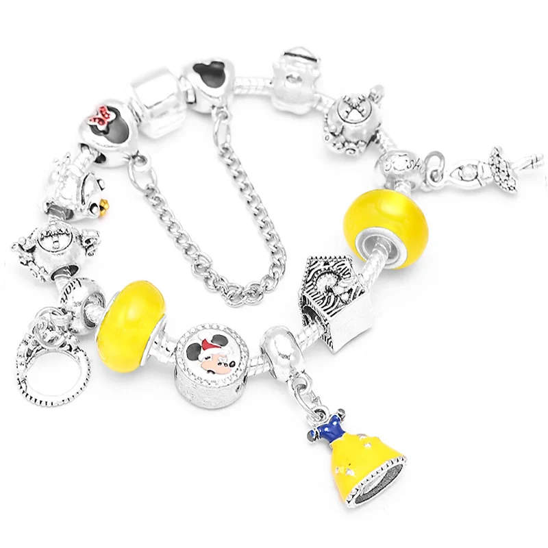 Boosbiy Dropshipping Cute Mickey Minnie Charm Bracelet For Women Kids With Silver Snake Chain Brand Bracelet Christmas Jewelry - Окраска металла: 06