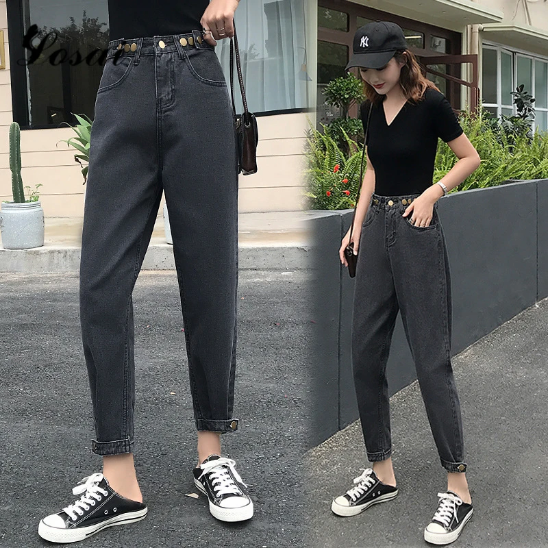 Kopen 2019 Hoge Taille Plus Size Boyfriend Jeans voor Vrouwen Mom Jeans Vintage Enkellange Denim Jeans Harembroek