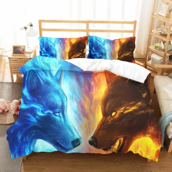 

Ice Fire Bedding Sets Wolf Quilt Cover with Pillowcase Animals Single Double Bed Cover Kids Room Decor Bedspread 2/3Pcs Bedding