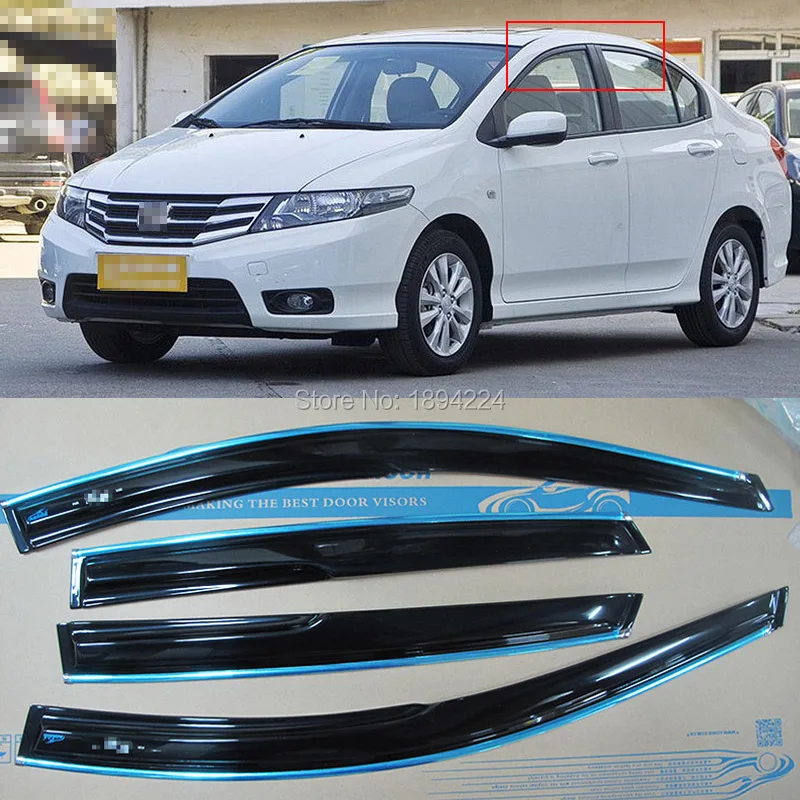 

4pcs Silver Trim Window Visor Shade Vent Wind Rain Deflector Guards For Honda City 2009-2014