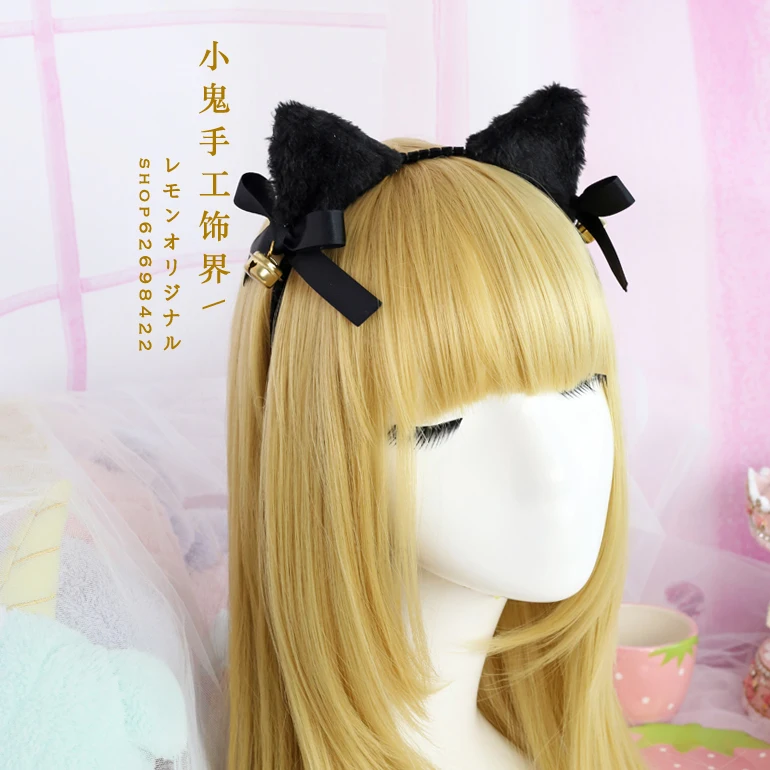 

Lolita headgear bells cat ears headband catwoman plush LOLITA hand made bow headband Cosplay performance headband