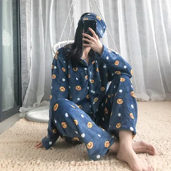 

Coral Velvet Pajamas Women's Spring Autumn & Winter Flannel Long Sleeve Sweet Korean-style Cute Large Size Two-Piece Suit Home S
