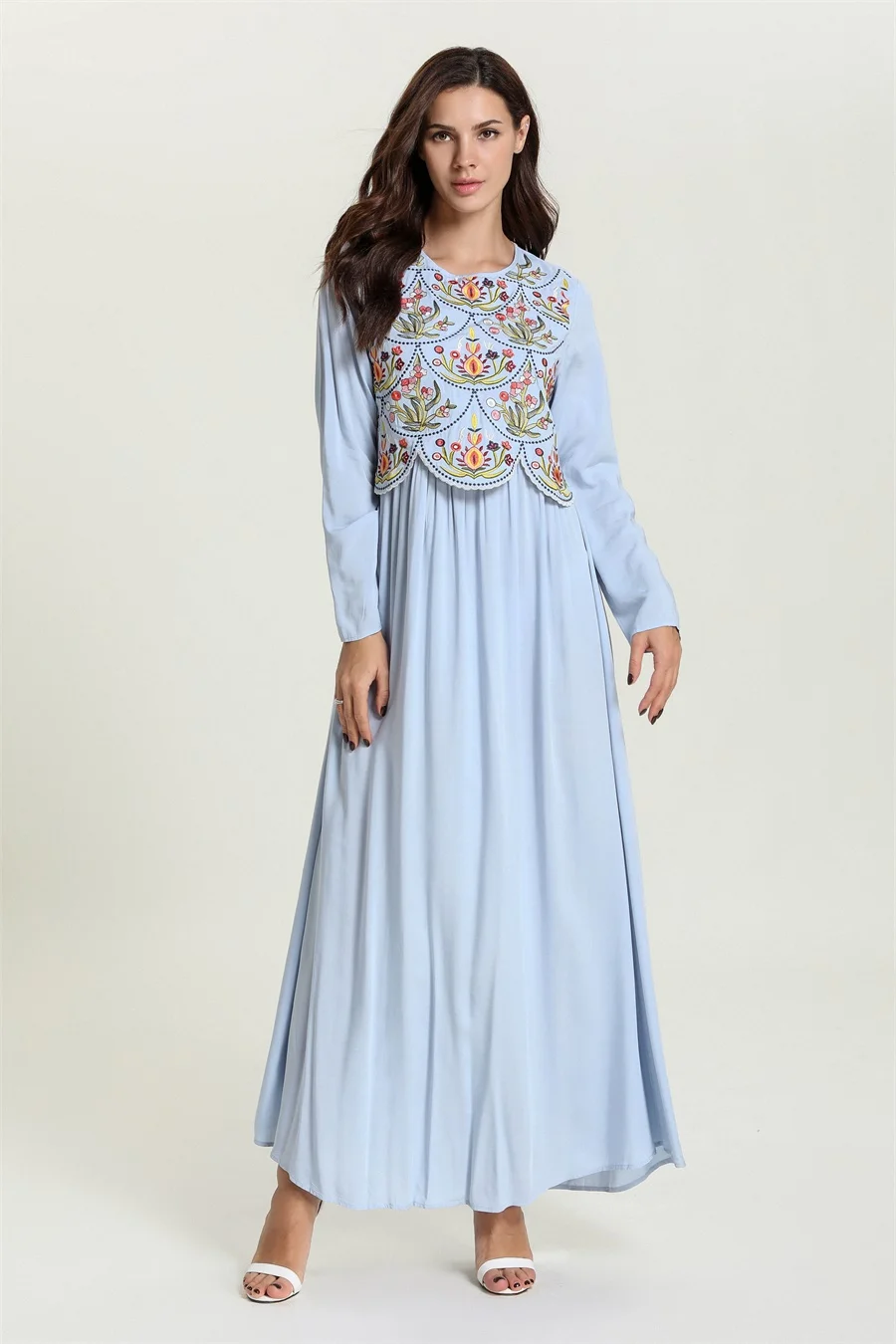 Siskakia, светильник, синее женское длинное платье, элегантное, Цветочная вышивка, тонкое, Свинг, макси, платья, осень, длинный рукав, Арабская одежда
