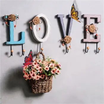 

Creative American country wooden "LOVE" letter wall decoration hook home clothing shop wall decorations coat hooks mural