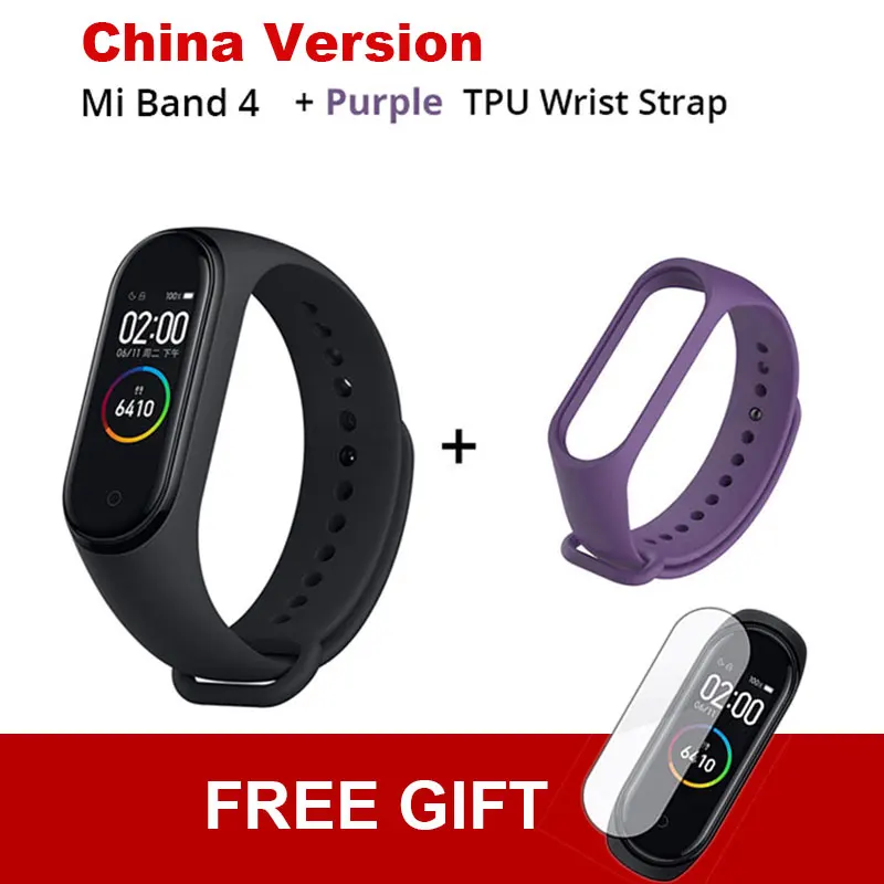 CN add Purple TPU Xiaomi mi Band 4 новейший mi band 4 Mp3 музыкальный цветной экран фитнес частота сердечных сокращений Bluetooth 5,0 умные часы - Цвет: CN add Purple TPU