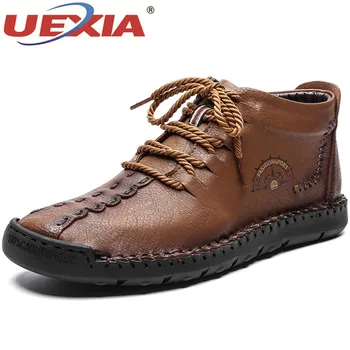 

UEXIA 2019 New Warm Mens Boots Working Tactical Boots Split Leather Ankle Snow Boots Shoe Plush Lace-up Winter Shoes Plus Size