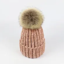 Шары помпоны зимняя шапка девушки синель Skullies вязаная шапочка для женщин женские утепленные шапки розовый цвет