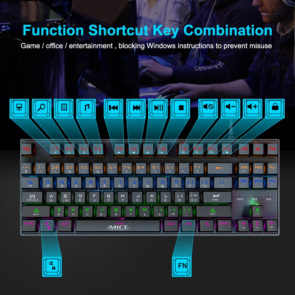 Mechanical Keyboard with Backlight Gaming Keyboard Russian Keycaps RGB Gamer Keyboard for Computer PC Game Blue Switch