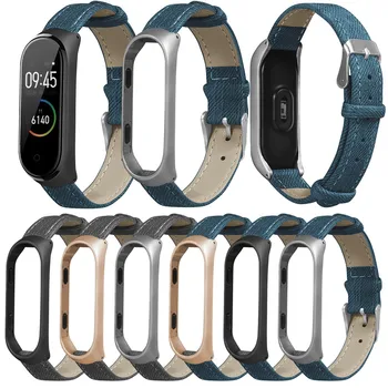 

25# Blue Denim Bracelet Metal Case Wristband Strap Watch Band For Xiaomi Mi Band 4 Smartwatch Replacement Adjustable Watchband