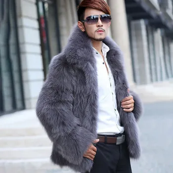 

Fashion Warm Men's Faux Fur Coats Clothing Long Sleeve Turn Down Collar Hairy Overcoat Winter Outwear Hairy Coat jaqueta de cour