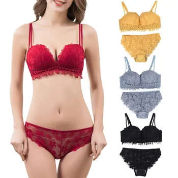 

Women Bra Sets Seamless Underwear Set Backless Sexy Padded Bralette Lingerie Embroidery Tassel Bra Brief Sets Female Intimates