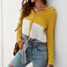 Уличная одежда, женские свитера с капюшоном, с длинным рукавом, Вязаные Рубашки, пэчворк, кардиган с пуговицами, на шнуровке, бандажные Джемперы, осенний Топ M0611