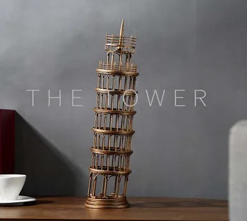 

52CM -CHRISTMAS GIFT COOL OFFICE HOME SHOP DECORATIVE BUILDING ART -HANDCRAFTED RETRO IRON BRASS THE LEANING TOWER OF PISA MODEL