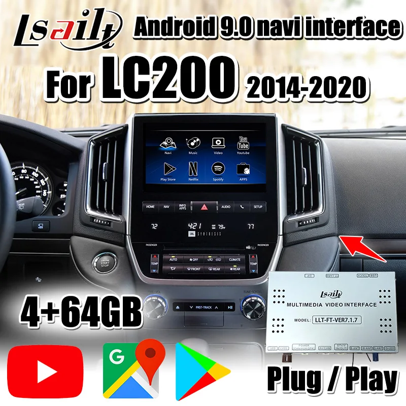 Android 9.0 Multimedia Video Interface Navigation Box for Land Cruiser LC200 VXR GXR 2013-2020 support Android auto 4+64G