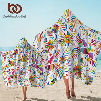 

BeddingOutlet Birds Hooded Towel Ornate Ethnic Bath Towel With Hood for Kids Colorful Wearable Beach Wrap Flowers Blanket