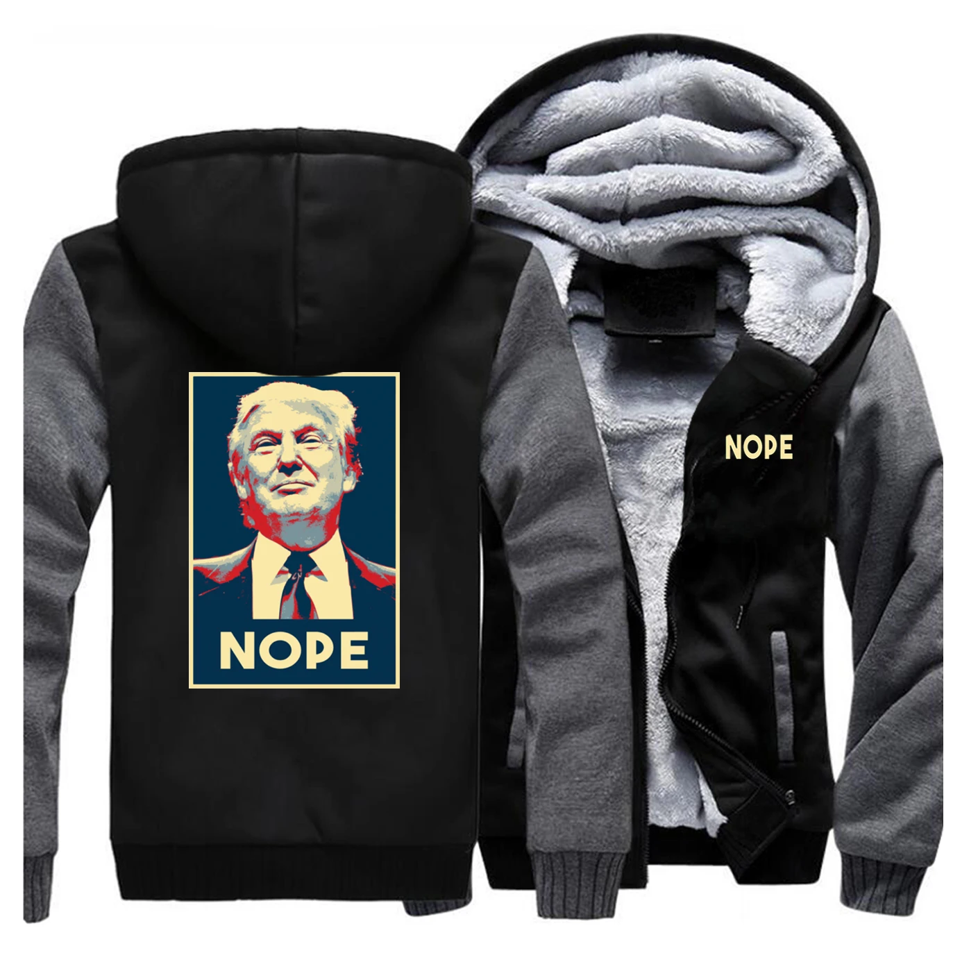 Nope Trump Jackets Men US USA America President Sweatshirts Hoodies Winter Thick Zipper Fleece Warm Coats Sportswear Outwear