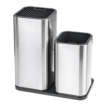 

2pcs/set Stainless Steel Countertop Cutter Storage Home Non Slip Large Capacity Drain Easy Clean Portable Kitchen Utensil Holder
