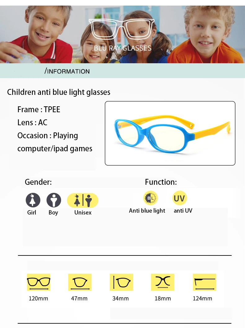 Синий блокатор компьютерные очки для детей УФ-фильтры уменьшить глазное напряжение Черная Пластиковая Рамка Прямоугольник Fit