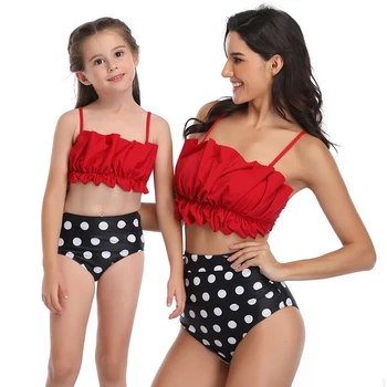 

2020 New Mom And Daughter Bikini Swimsuit Summer Print Sexy High Waist Swimwear Vacation Family Matching Outfits