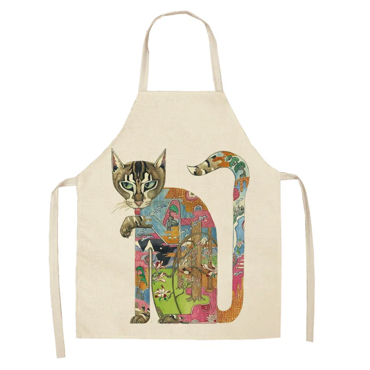 Parent-child Kitchen Apron Cartoon Creative Animal Printed Sleeveless Cotton Linen Aprons for Men Women Home Cleaning Tools