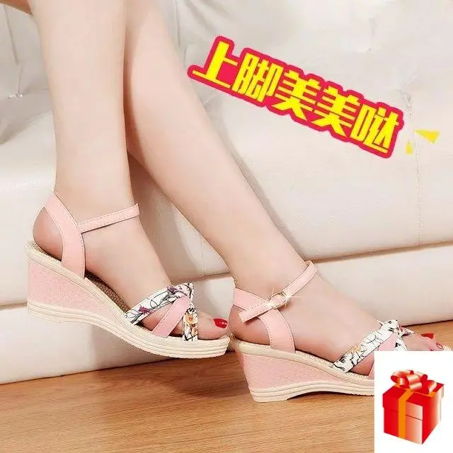 Сандалии на танкетке корейский стиль туфли с открытым носком высоком толстом