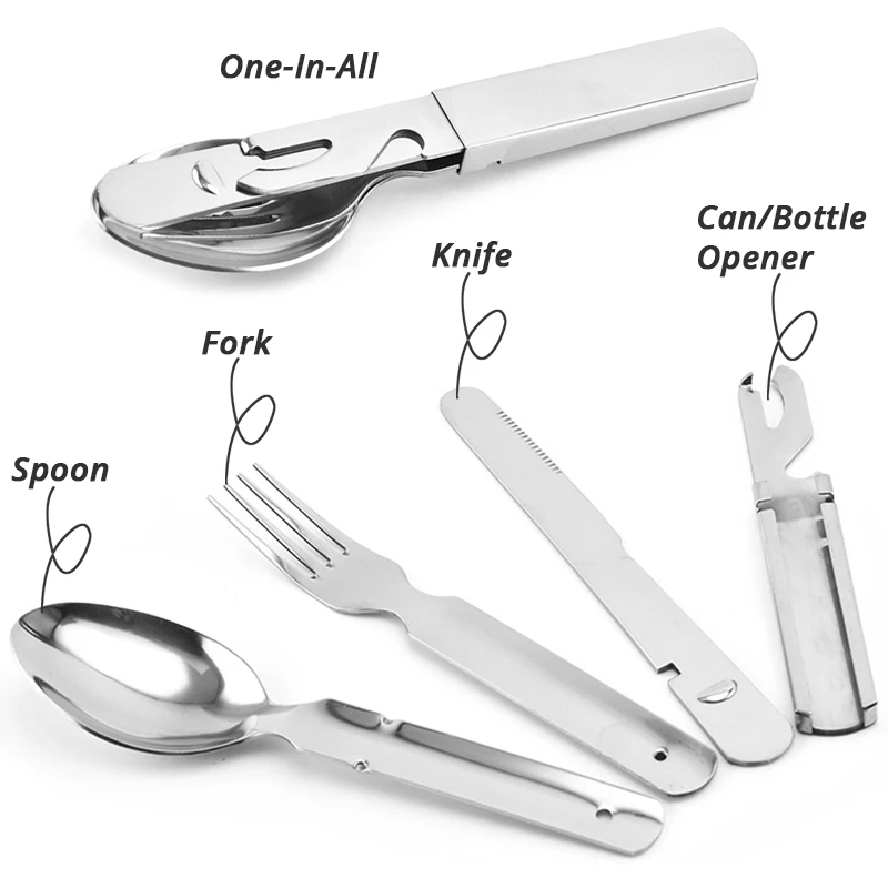 4-in-1 Portable Stainless Steel Camping Cutlery Set