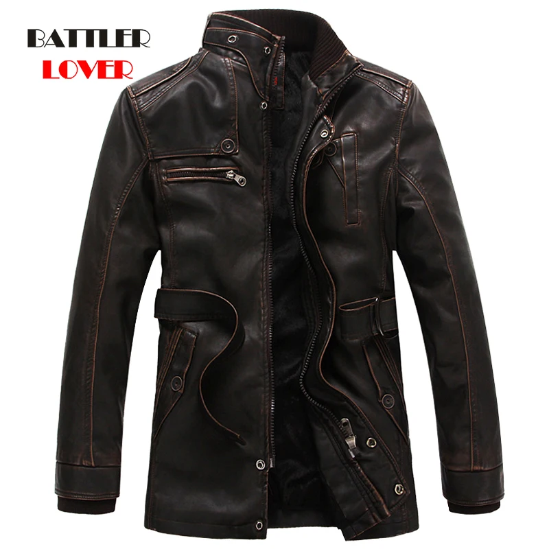 2021 New Motorcycle Leather Jacket Men Casual Fleece Warm Jackets Coat for Male Winter Vintage Bomber Punk Biker Brand Clothing