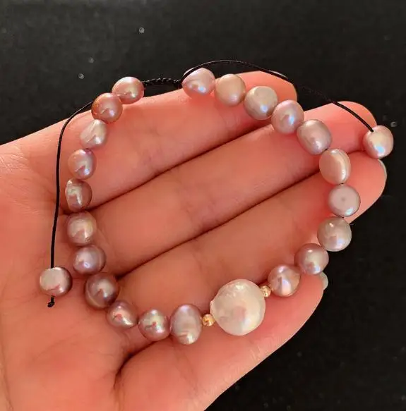 

New Favorite Pearl Bracelet 100% Real Irregualr Baroque Pearl Charm Strand Purple Pink Color Freshwater Pearls Bracelet For Lady