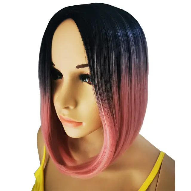 AIYEE Short Straight Brazilian Wig Synthetic Middle Part Hair Wigs Full Head for Black Women Heat Resistant Wig for Women Pink