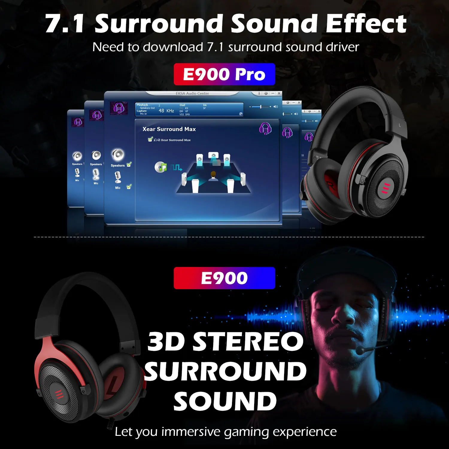 Eksa E900 Proゲーミングヘッドセット サラウンドサウンド7 1 Usb 3 5mm マイク付き Xbox Pc Ps4 電話用 Headphone Headset Aliexpress