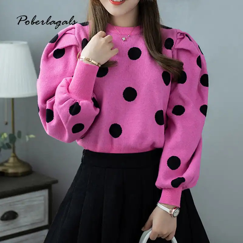 Fashion Jumper Autumn Winter Polka Dot Knitted Sweater Women Korean Oversized Sweaters Female Puff Sleeve Wild Pullover Pullovers Aliexpress