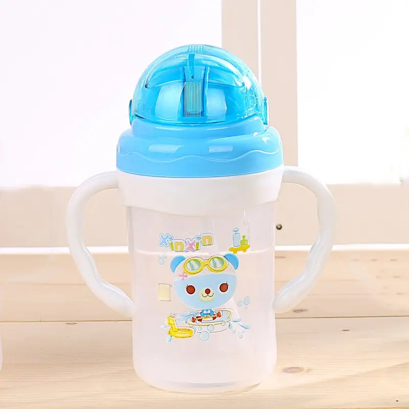

hilittlekids Baby Feeding Bottle Cartoon PP Plastic Straw Cup Drinking Bottle 240ml Sippy Cups With Handles