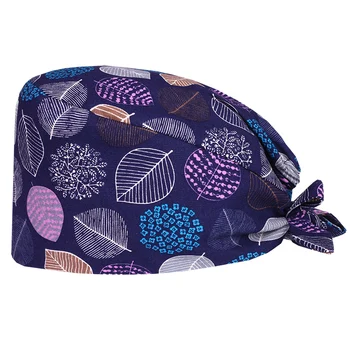 

Leaves Unisex Nurse Surgical Cap Medical Scrub Hat Chef Working Skull Caps 100% Cotton with Sweatband Hospital Tieback Hats