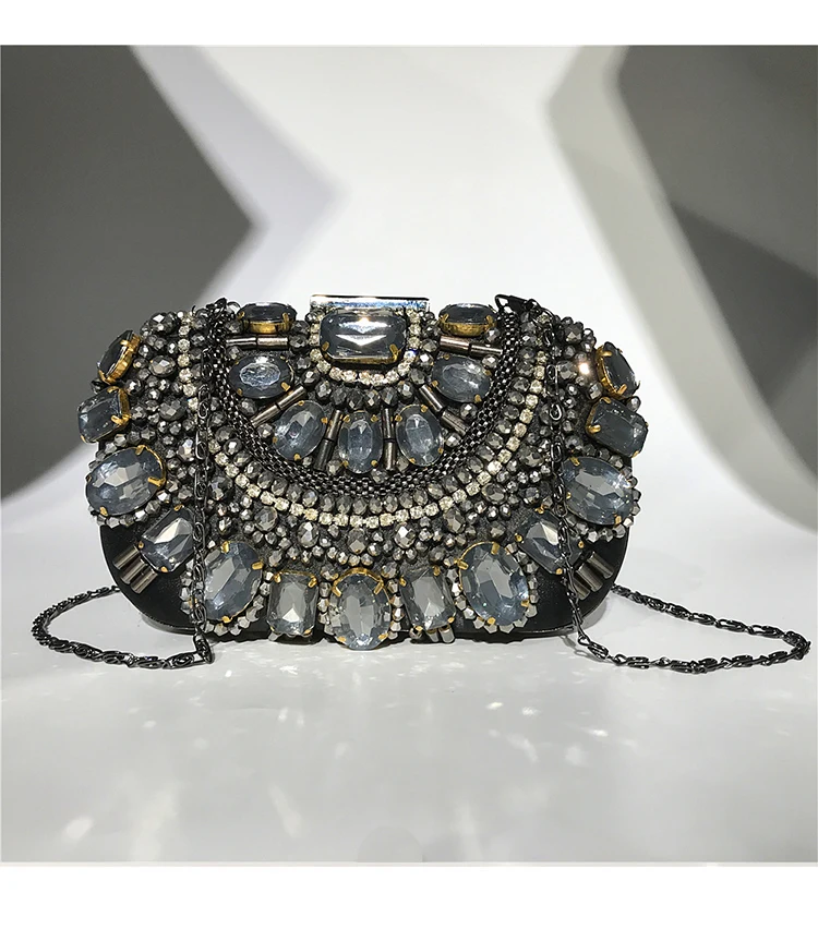 Luxy Moon Black Crystal Clutch Evening Bag Front View
