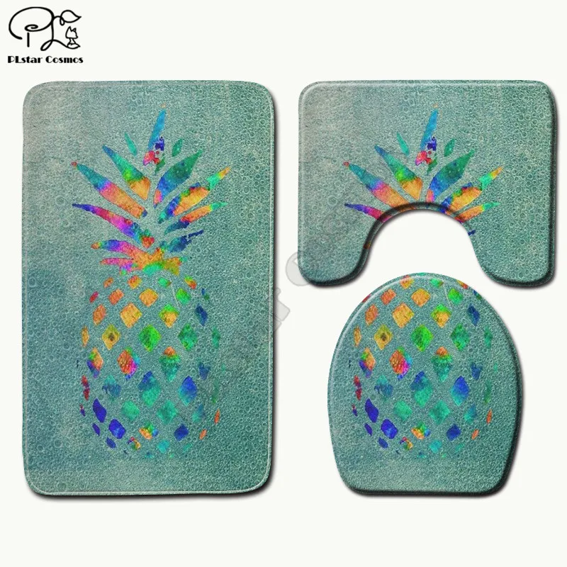 

Pineapple pattern Cartoon funny 3D printed Bathroom Pedestal Rug Lid Toilet Cover Bath Mat Set drop shipping