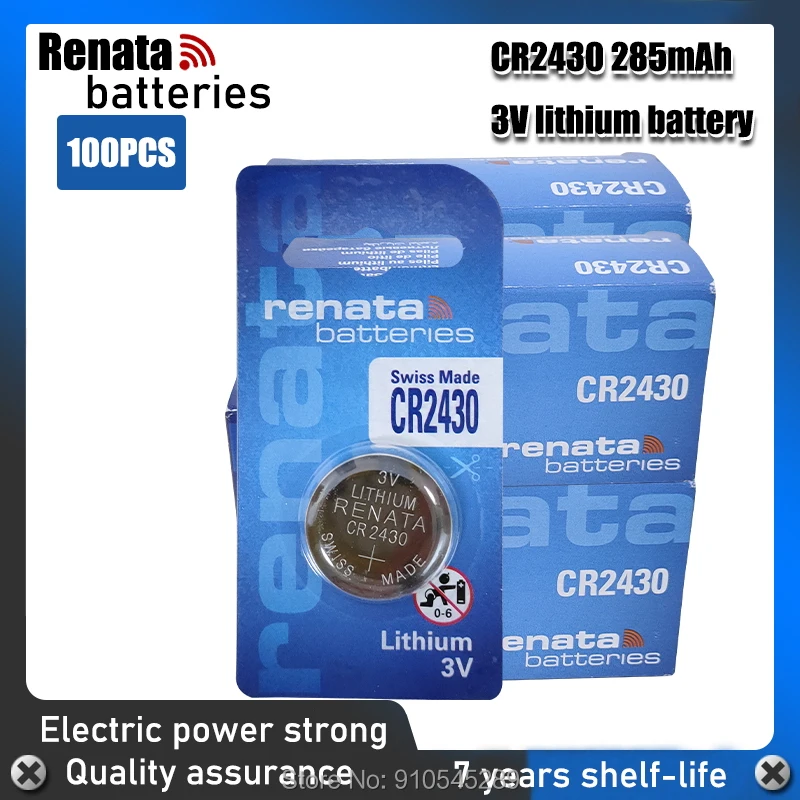 100pcs/pack RENATA CR2430 Button Batteries DL2430 BR2430 Cell Coin Lithium Battery 3V CR 2430 For Watch Electronic Toy Remote |