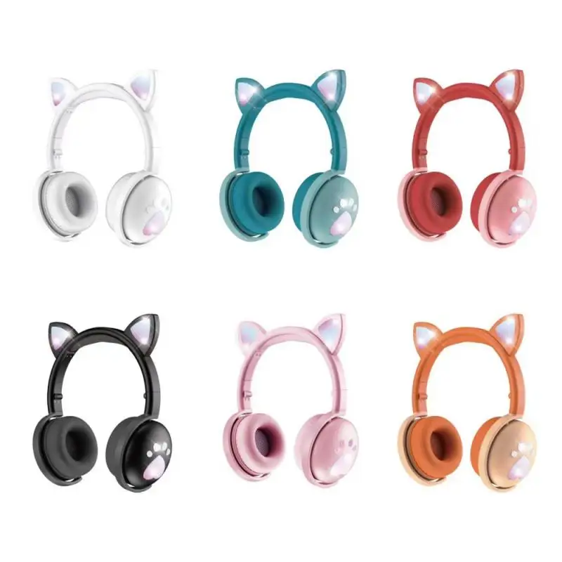 Flash Light Cute Cat Ears Wireless Headphones With Mic Can Control Kid Girl Stereo Music Helmet Phone Bluetooth Headset Gift | Электроника