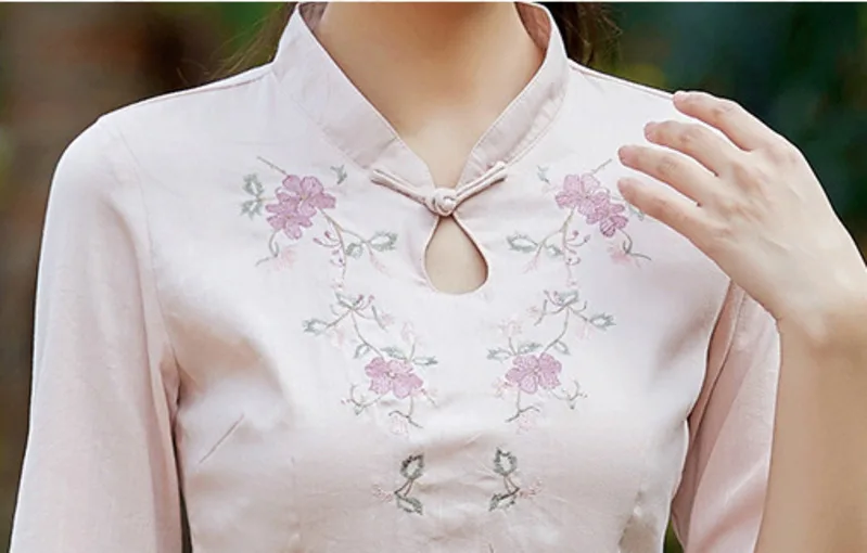 SHENG COCO Water Drop Collar China Blouse Pink Chinese Shirt Elegant Ladies Cotton Micro Stretch Embroidered Vintage Hanfu Tops