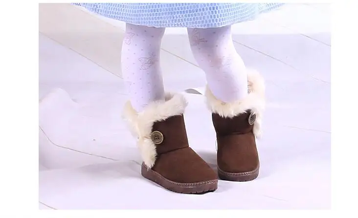 Теплые детские зимние сапоги для детей; Новинка; зимняя детская обувь принцессы для малышей; нескользящие красивые ботинки на плоской подошве с круглым носком для маленьких девочек