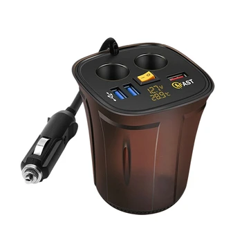 

Car Cup Holder Cigarette Lighter Voltmeter 12V USB Socket Charger Display Temperature 12V Charger Voltage QC3.0 USB Car Fast Cha