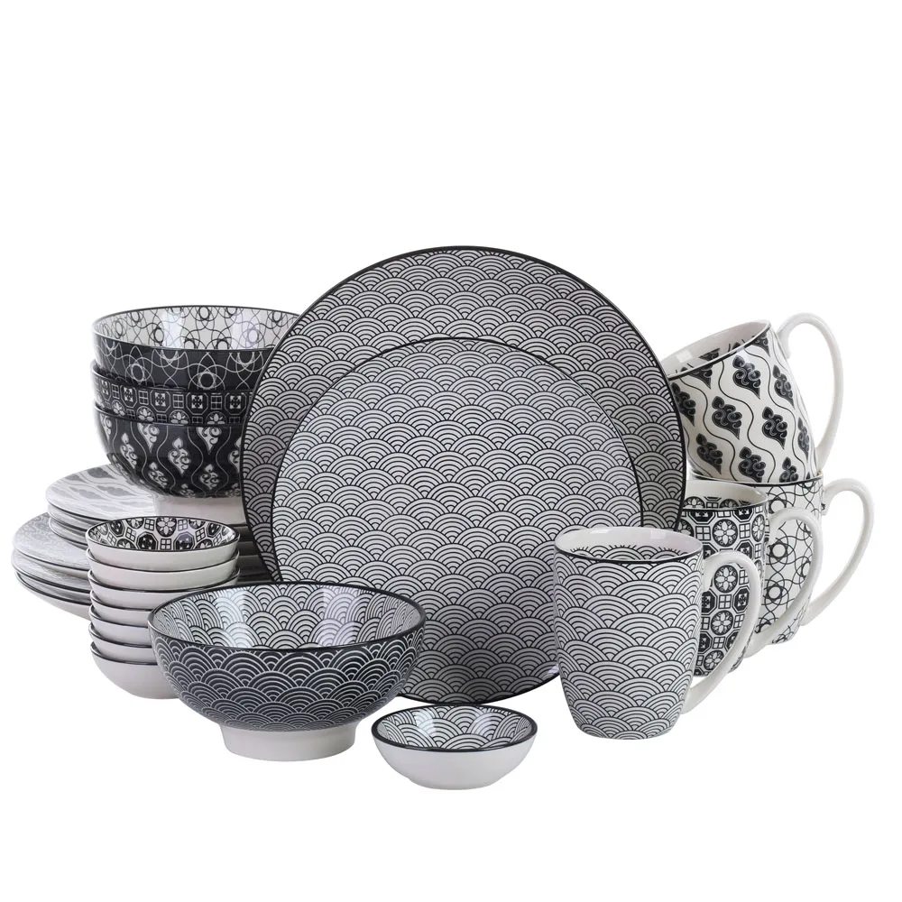 Vancasso Haruka 24 Pieces Porcelain Japanese Style Dinnerware Set With